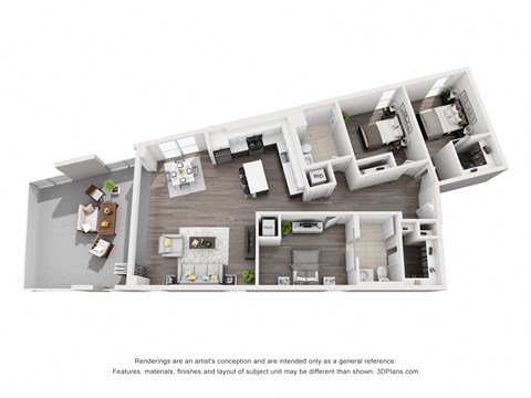 Floor plan for 3 beds, 2 baths, 1346 sqft